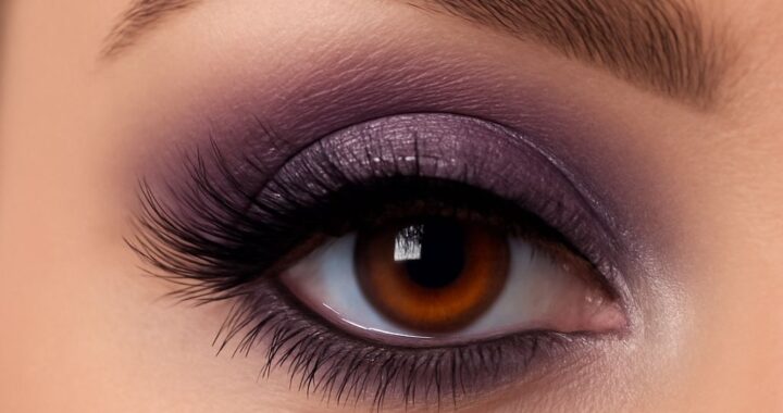 Eye makeup palettes showing plum, bronze, copper, and soft liner for brown and blue eyes.