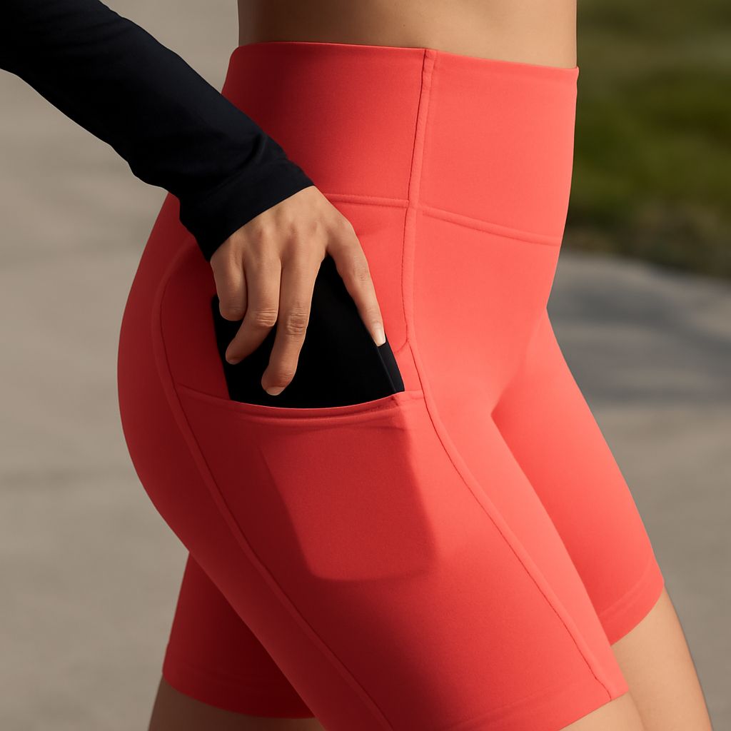 Colored tights styled under tailored shorts with ankle boots