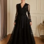 Affordable full-length formal gown with elegant sleeves