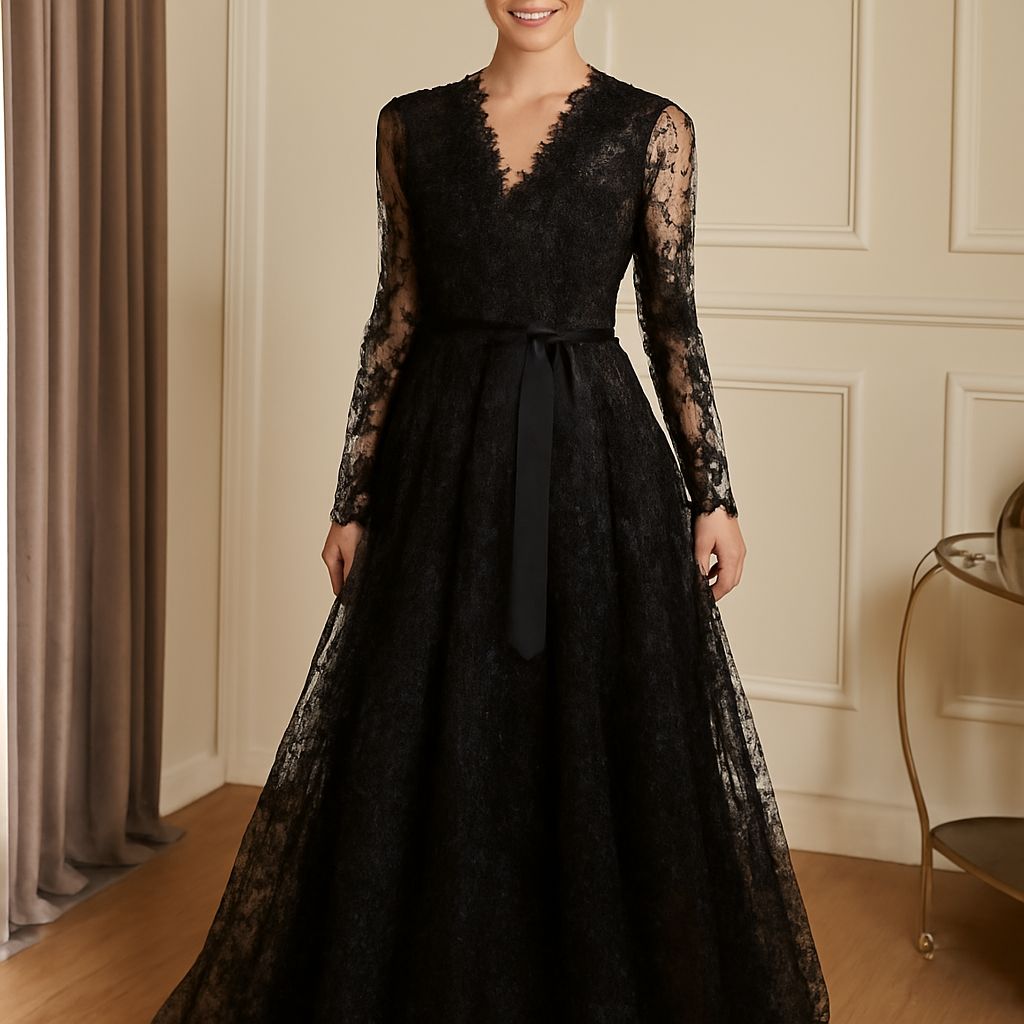Affordable full-length formal gown with elegant sleeves