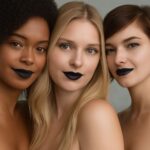 Swatches of a fair-skin lipstick collection with a deliberate black lip
