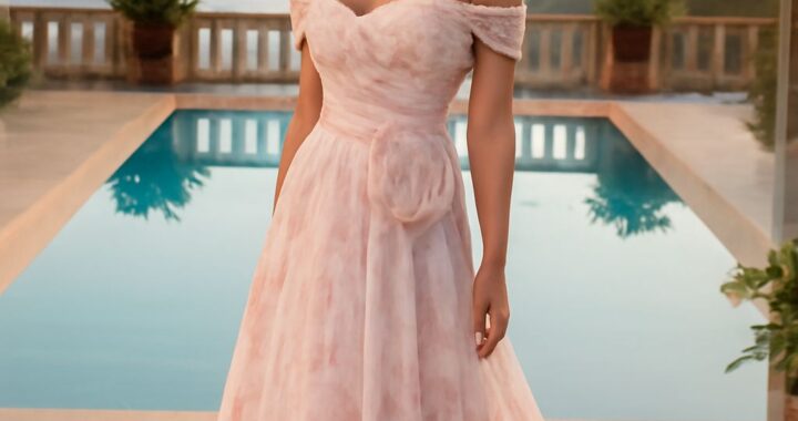 Petite wearer in a long evening gown at a formal event