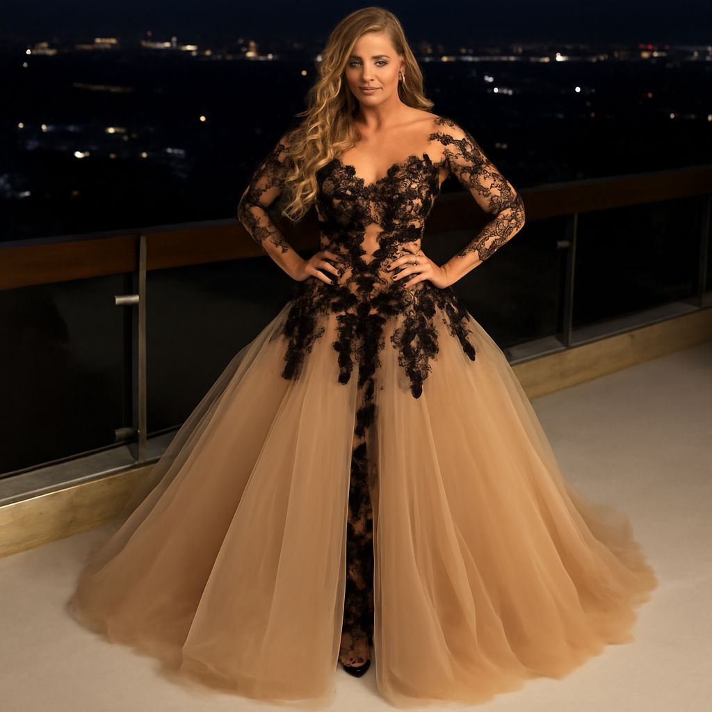 Long-sleeve gala dress in a fluid floor-length silhouette