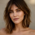 Soft layered cut with a side part and face-framing pieces for an oval face