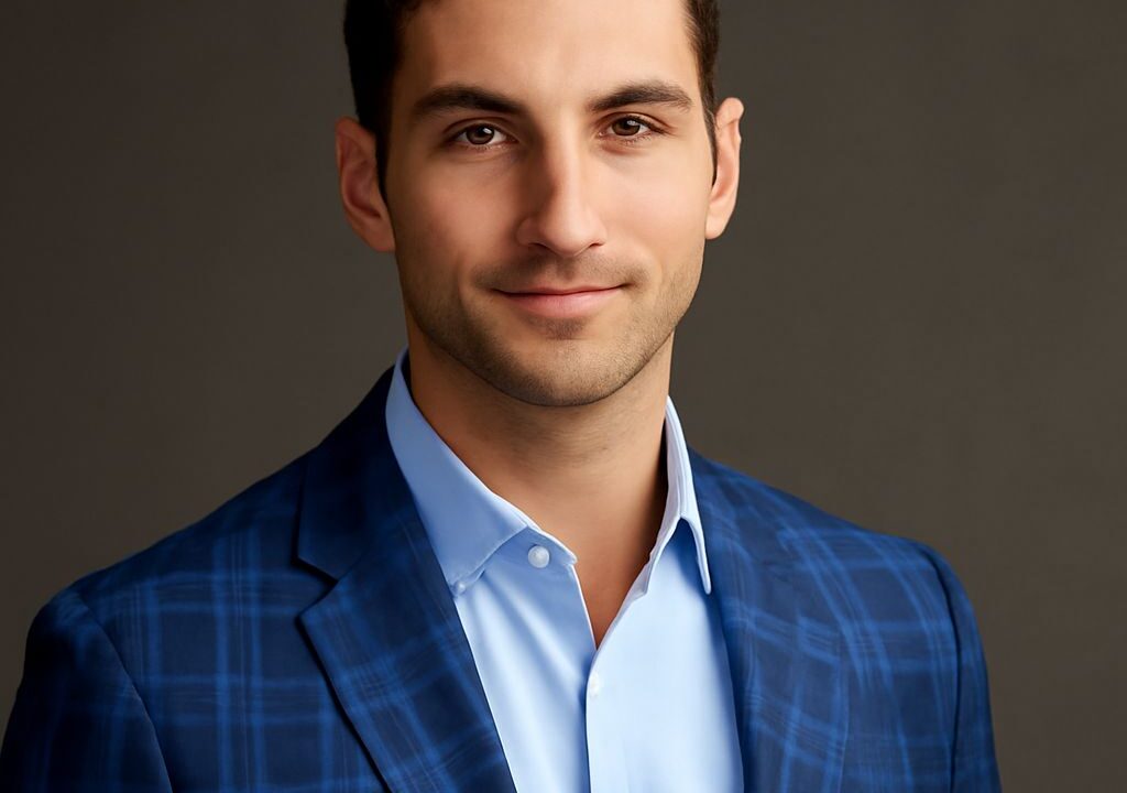 Person wearing a polished professional outfit in a relaxed standing headshot pose