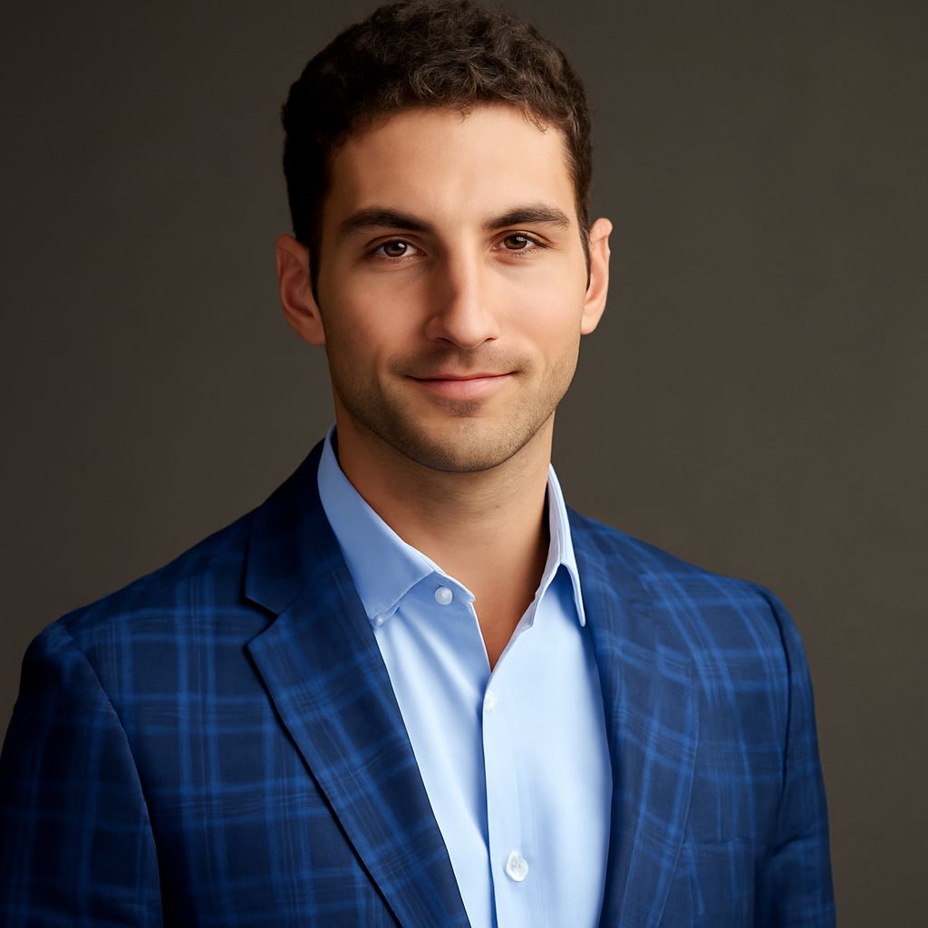 Person wearing a polished professional outfit in a relaxed standing headshot pose