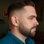 Textured fringe haircut for a man with a receding hairline