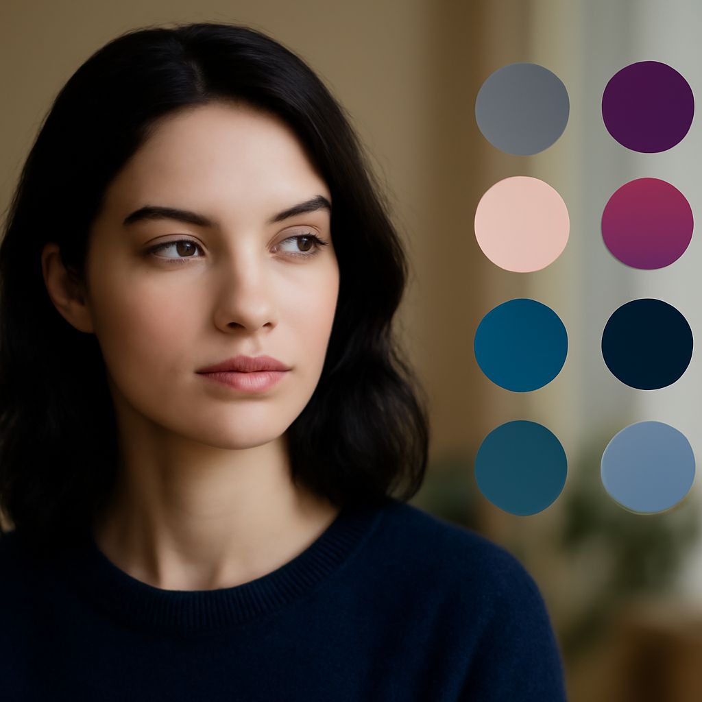 Seasonal color palettes shown as cool, deep, bright, and muted swatches