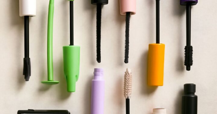 Vegan mascara wand beside drugstore mascara tubes