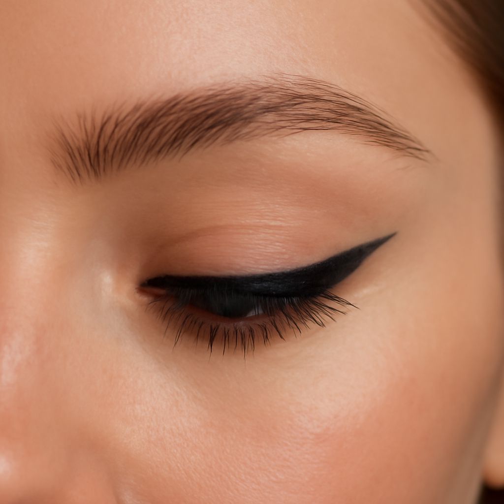 Clean 1960s winged eyeliner with lashes and crease definition