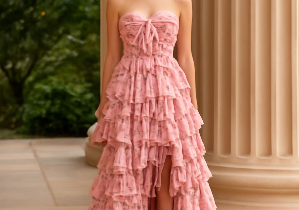 Various prom dresses displayed on websites
