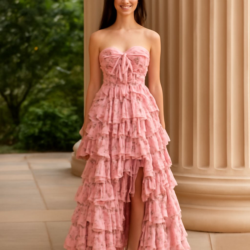 Various prom dresses displayed on websites