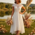 A selection of stylish budget wedding dresses on display