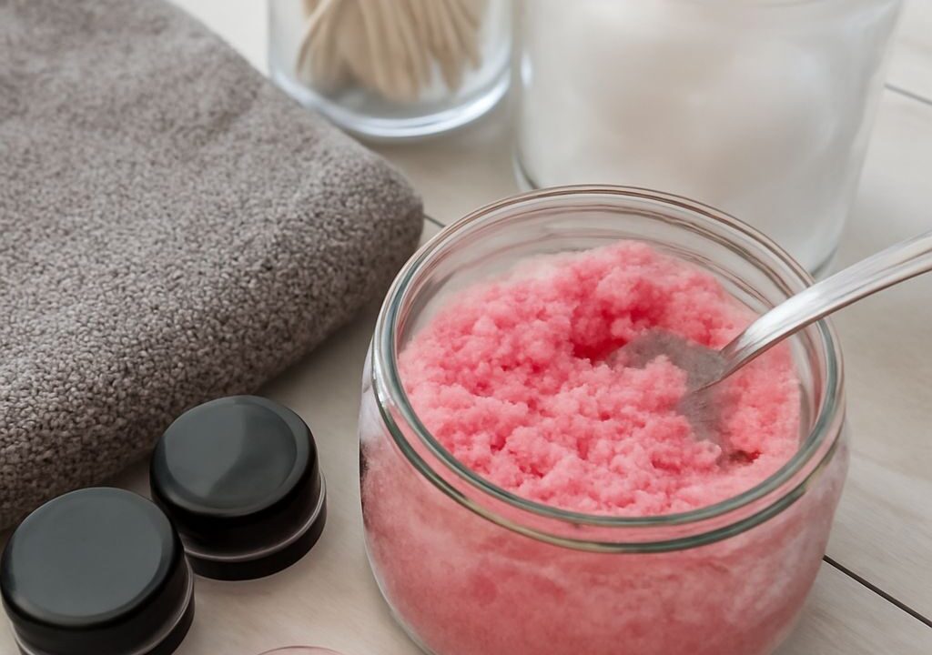Ingredients for making a DIY lip scrub