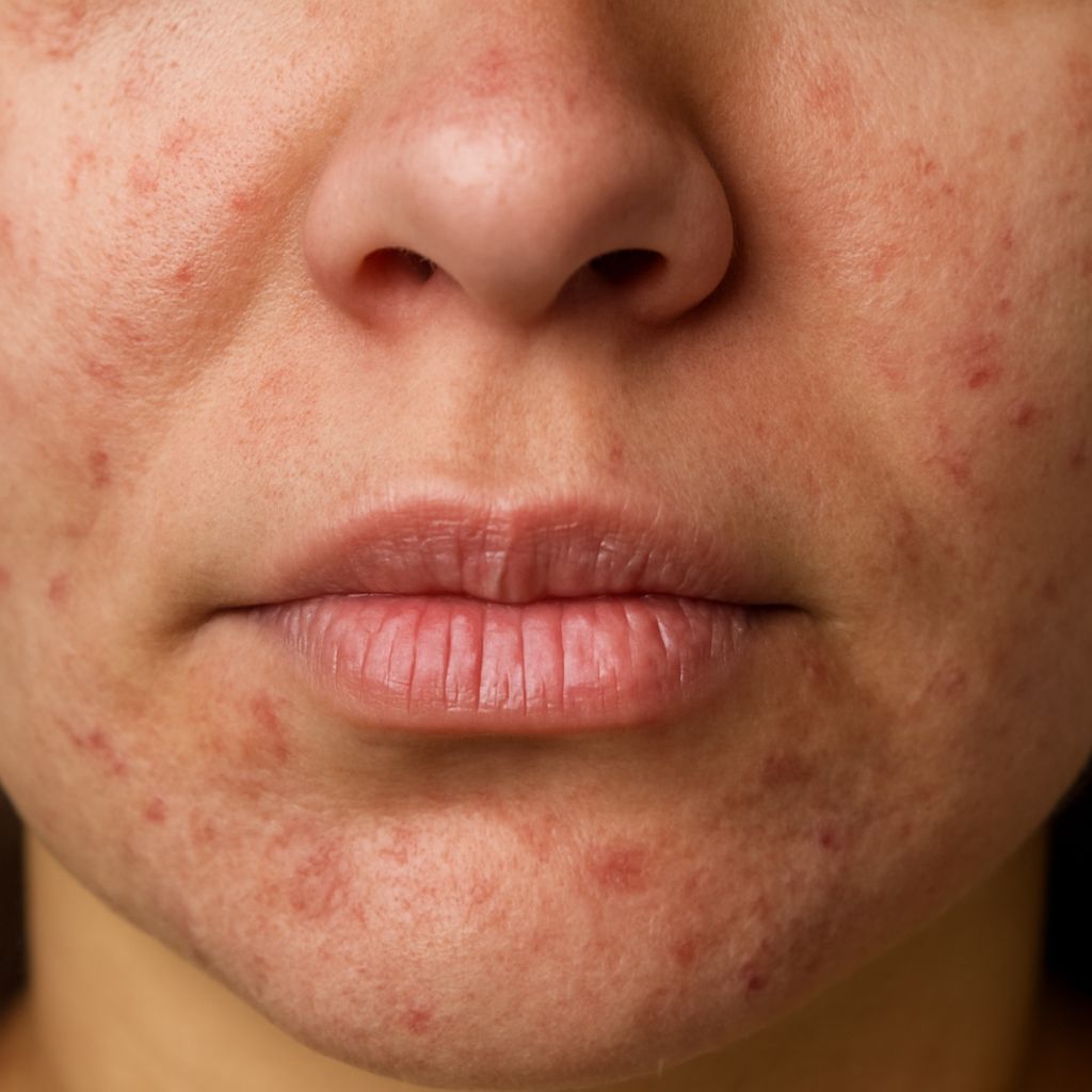 Close-up of perioral dermatitis rash around the mouth