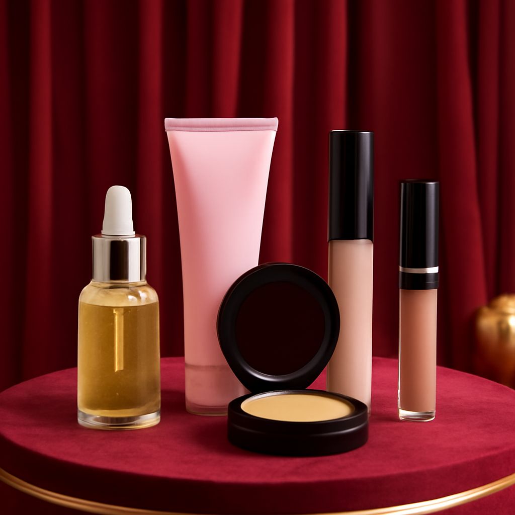 Collection of vegan makeup products